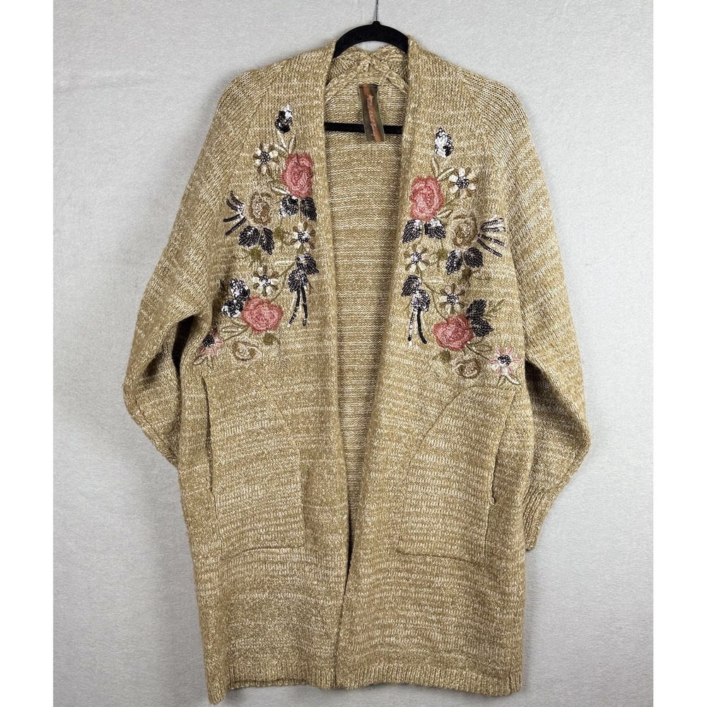 Aratta Silent Journey Lady May Long Open Cardigan Sweater Embroidered Sequin M